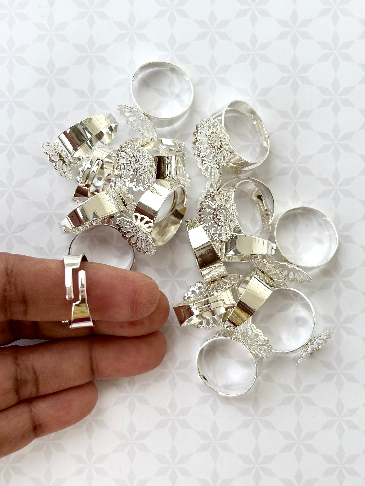 Silver Floral Adjustable Ring Bases