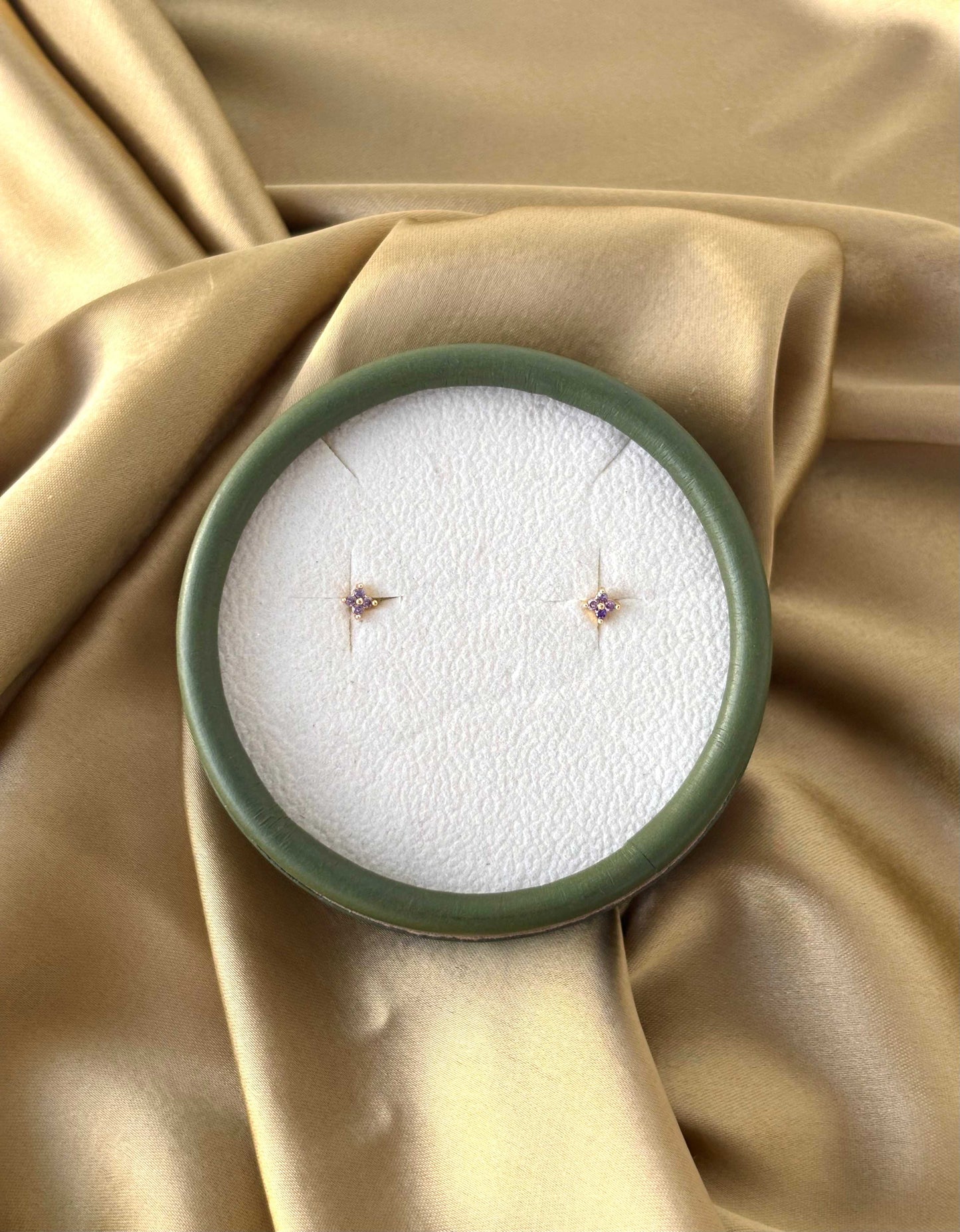 Gold Plated Tiny Lavender Stud Earrings