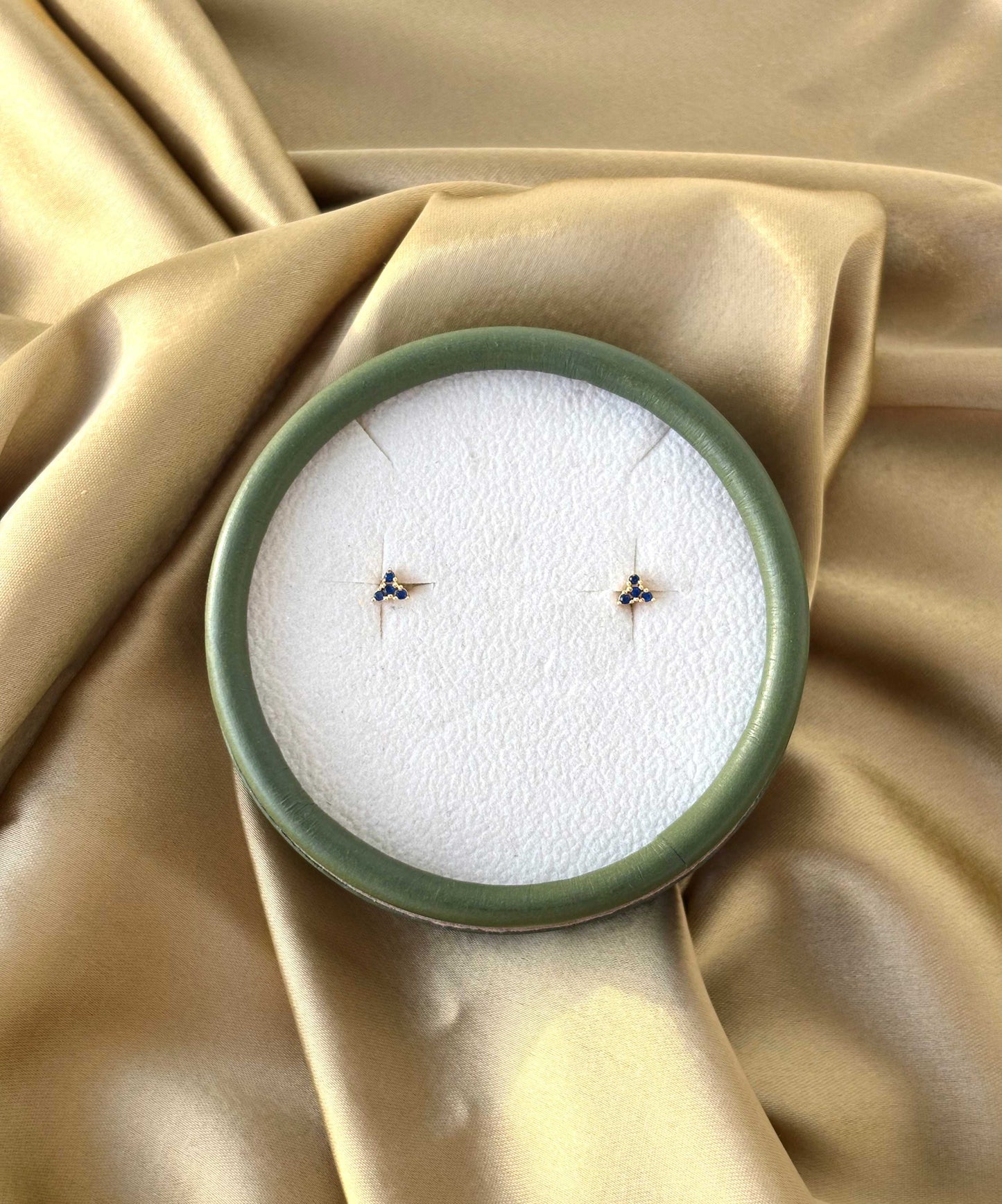 Gold Plated Tiny Blue Triangle Stud Earrings