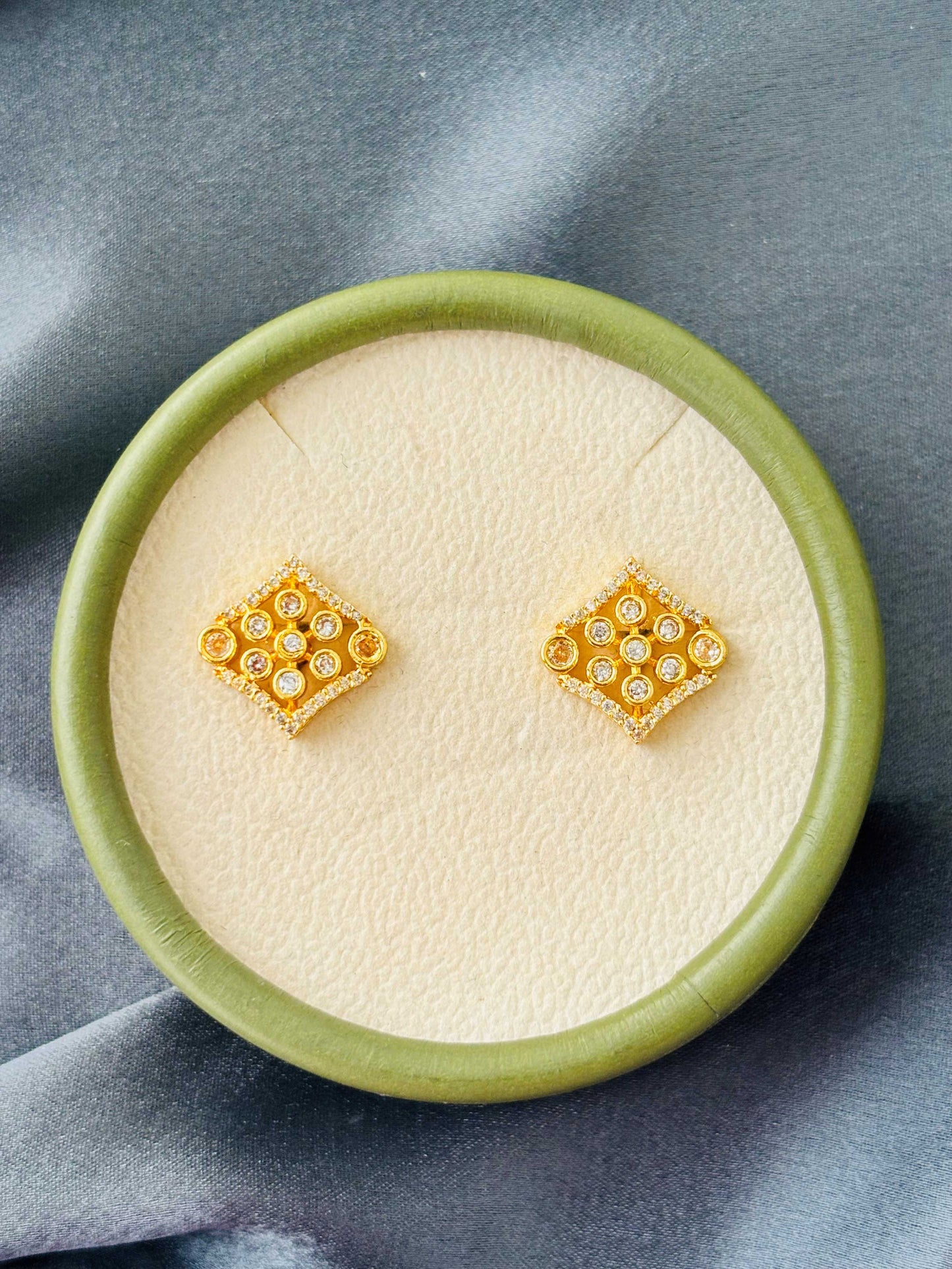 Modern Rhombus White AD/CZ Studs