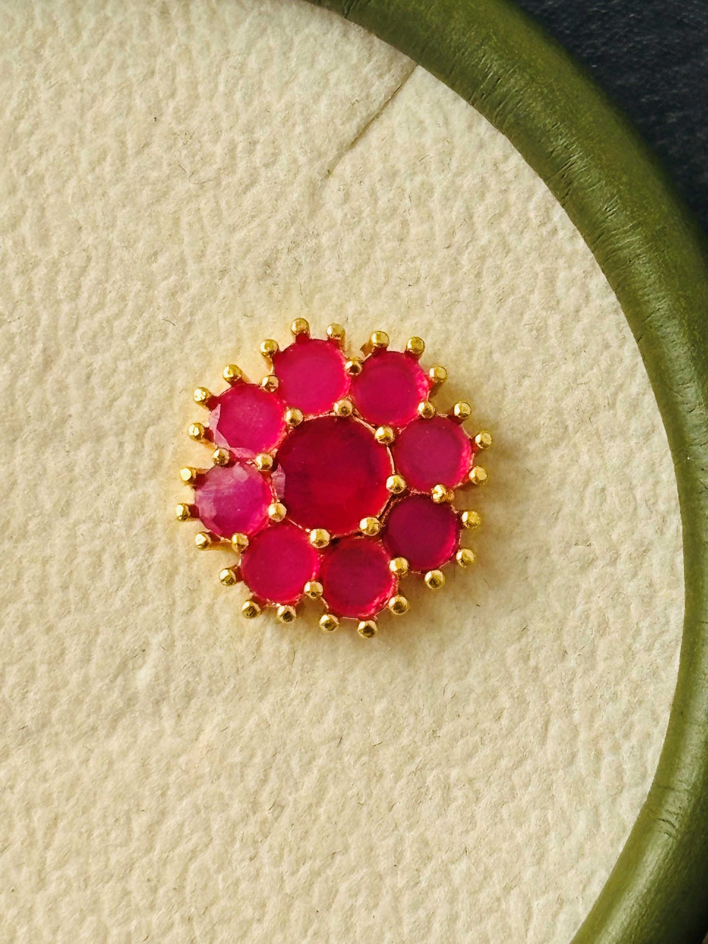 Ruby Pink AD/CZ Round Floral Studs