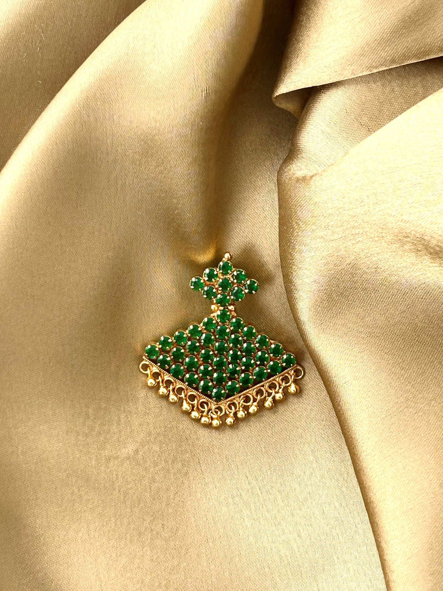 Gold Plated Rhombus Green Stone Pendant