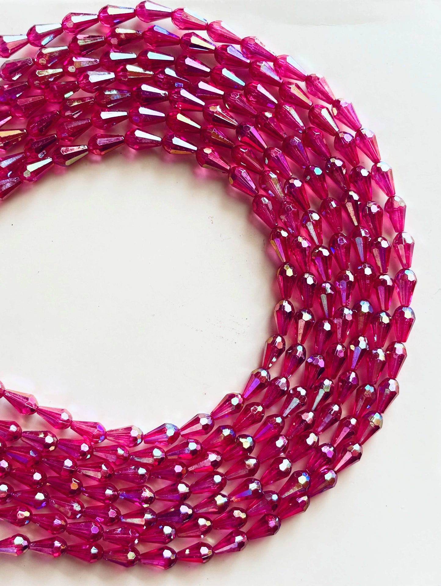 Iridescent Hot Pink Faceted Drop Bead for Jewelry Making