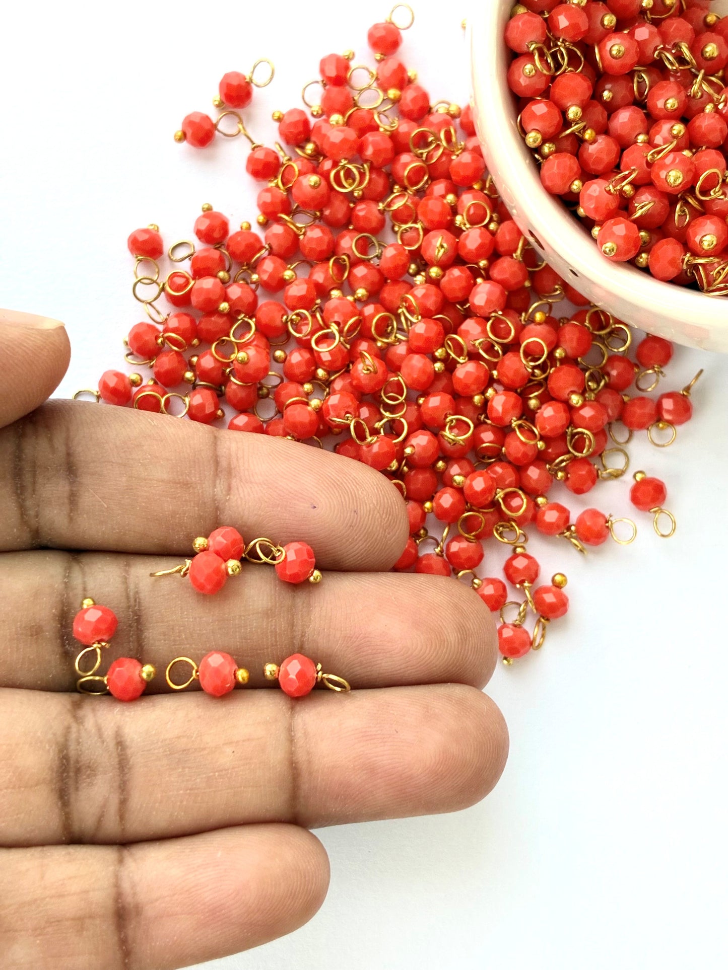 Faceted Coral Bead Charms with Gold Wire