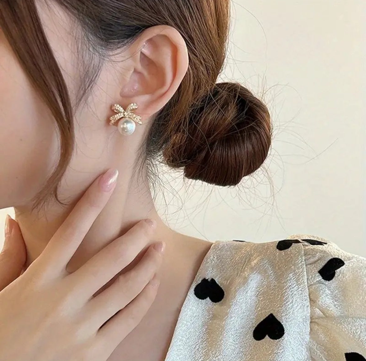 Pearl and Pavé Bow Stud Earrings