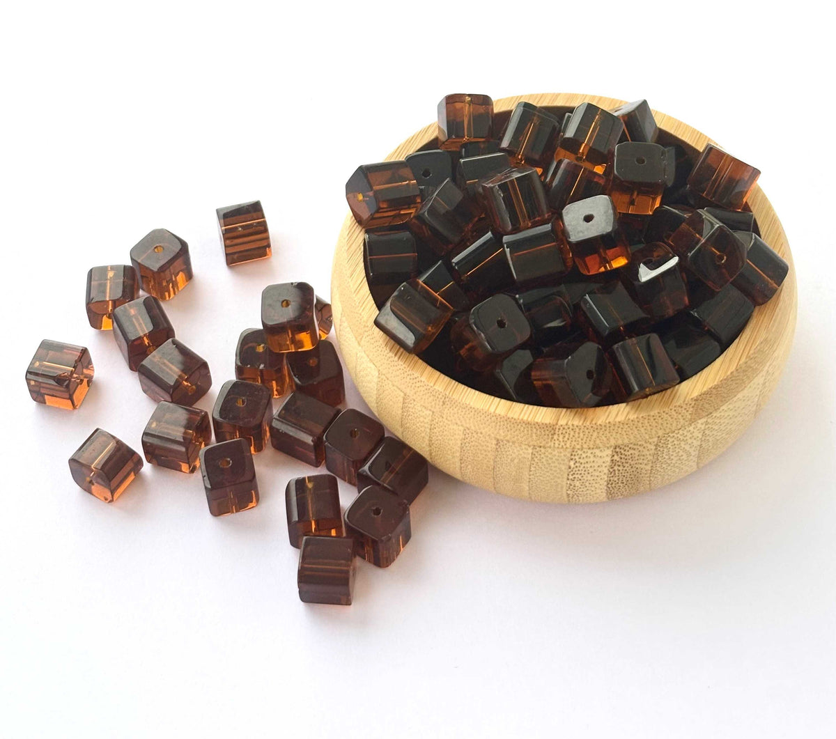 Amber Brown Cube Glass Beads