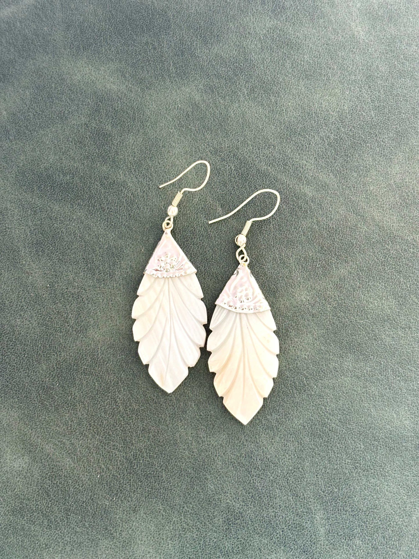 Carved Mother of Pearl Drop Earrings Design 1