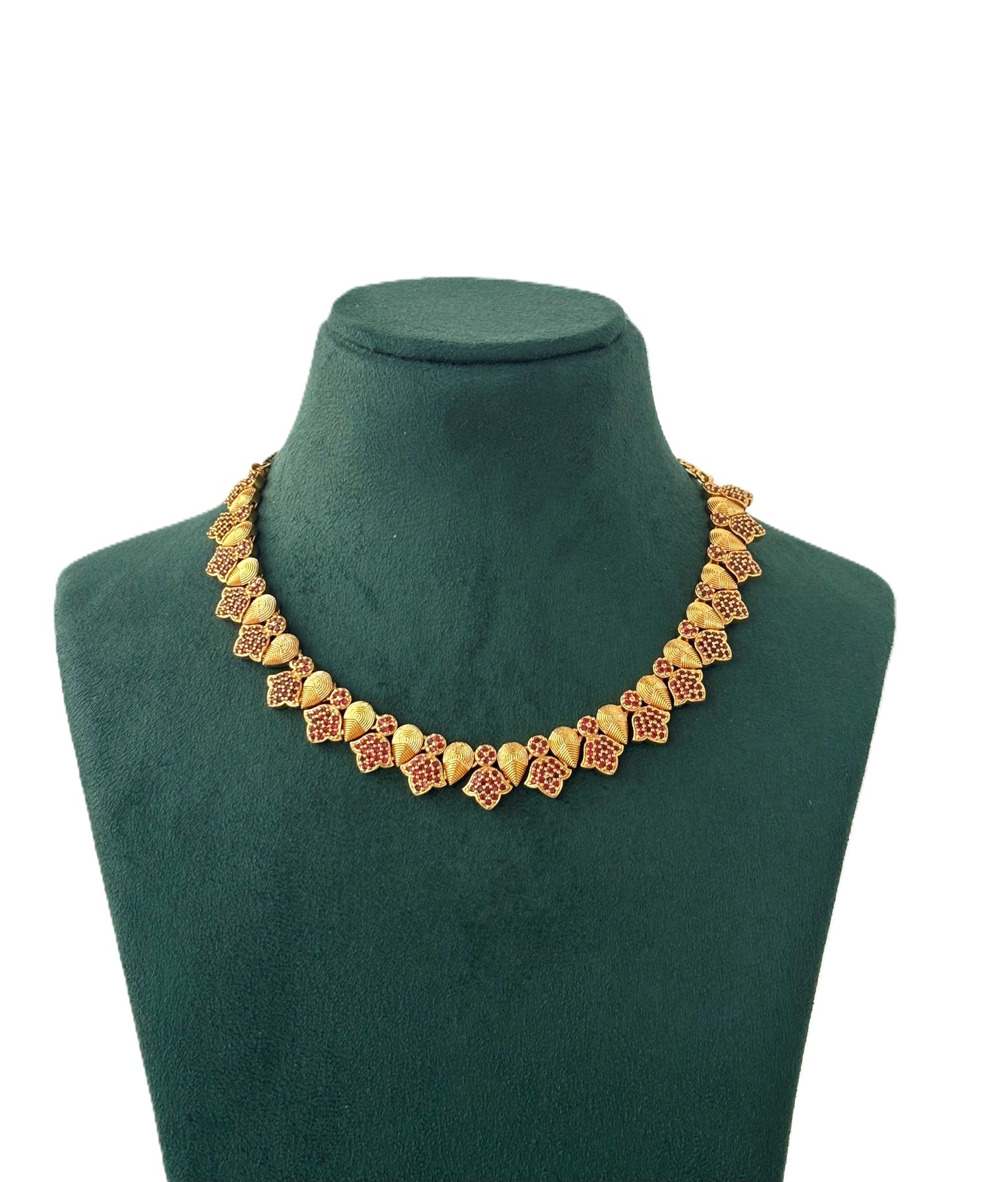 Gold-Plated Ruby-Style Floral Necklace