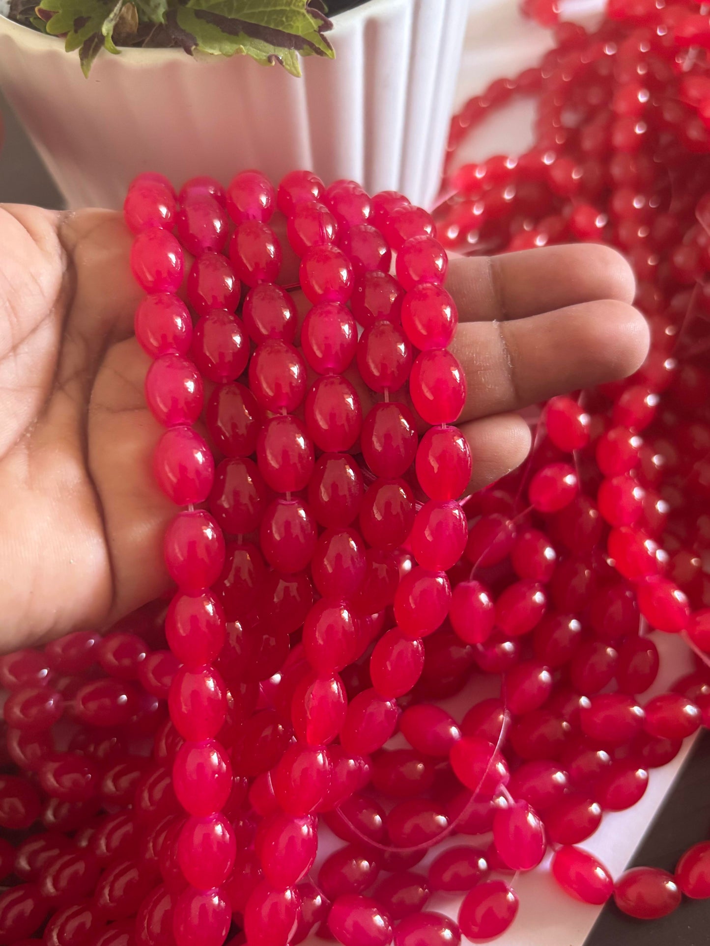 Oval Ruby Pink Glass Beads