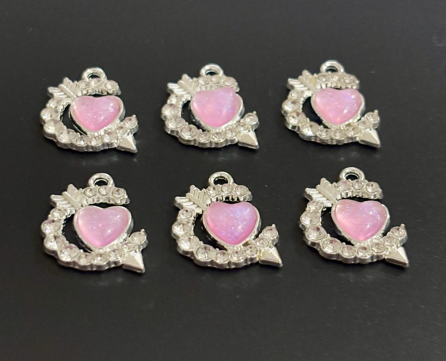 Four Pieces Enamelled Charms - Two Pieces Pink Heart Arrow Charm