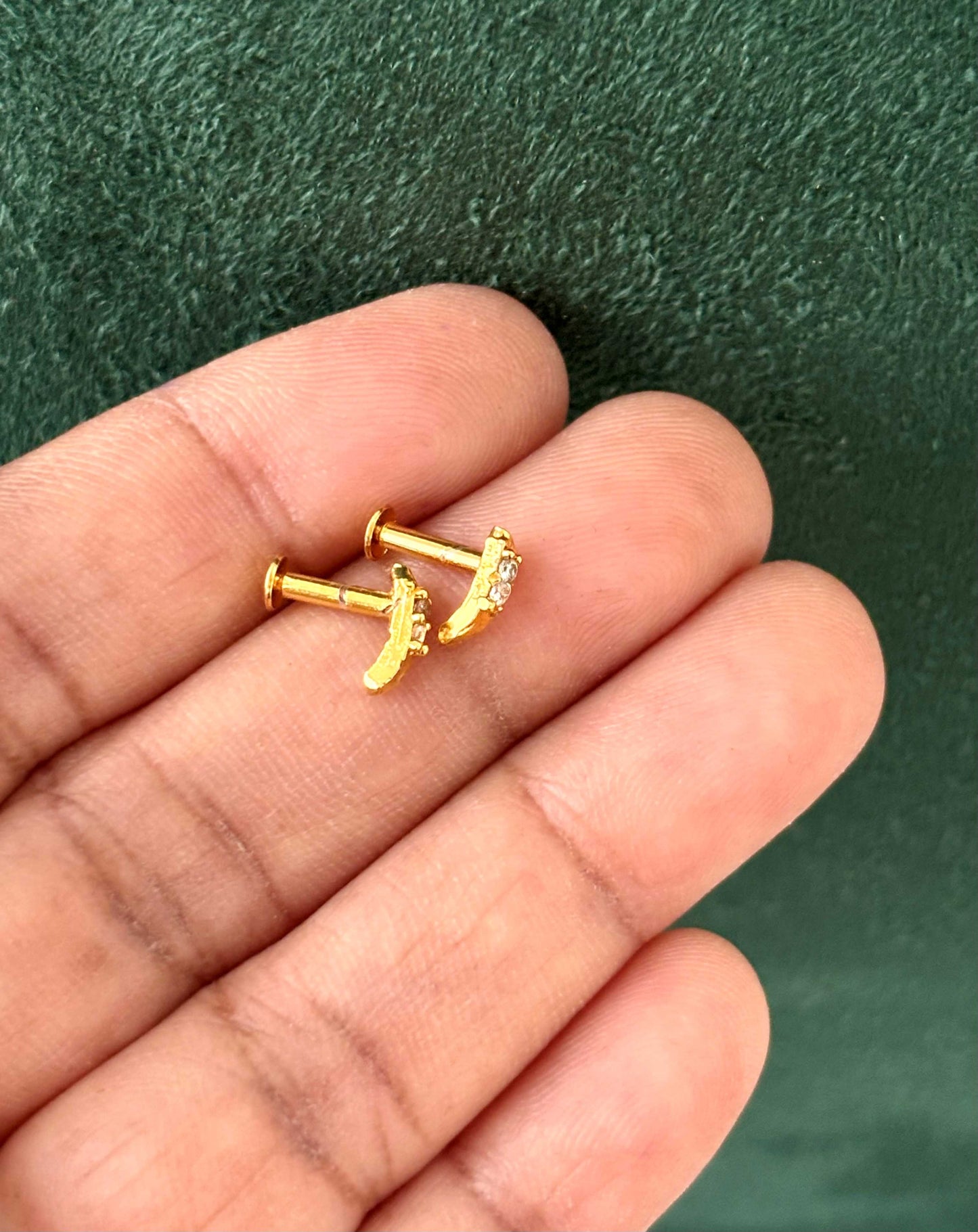 Gold-Plated White Stone J-Stud Earrings