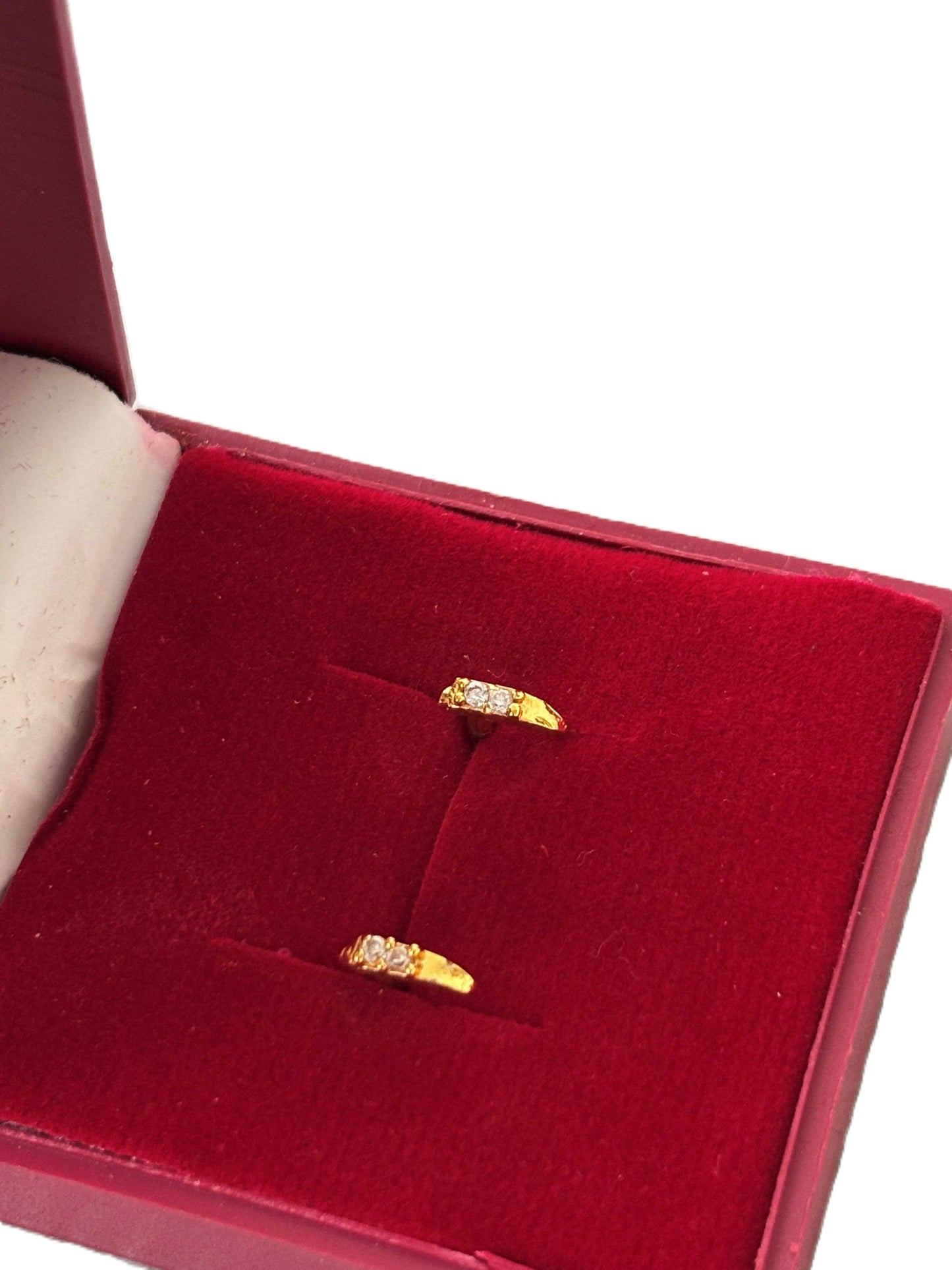 Gold-Plated White Stone J-Stud Earrings