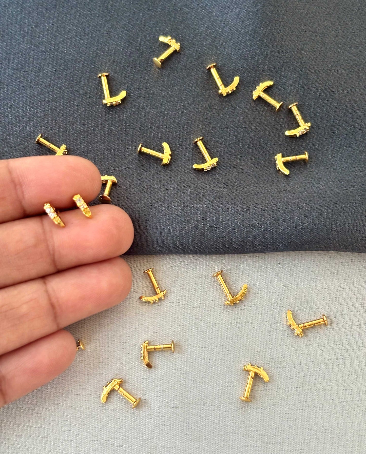 Gold-Plated White Stone J-Stud Earrings