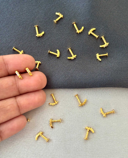 Gold-Plated White Stone J-Stud Earrings