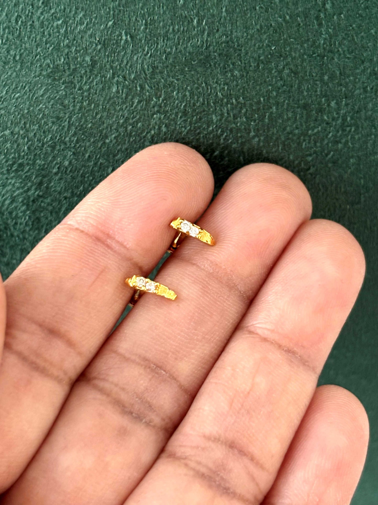 Gold-Plated White Stone J-Stud Earrings