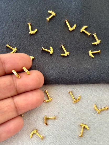 Gold-Plated White Stone J-Stud Earrings