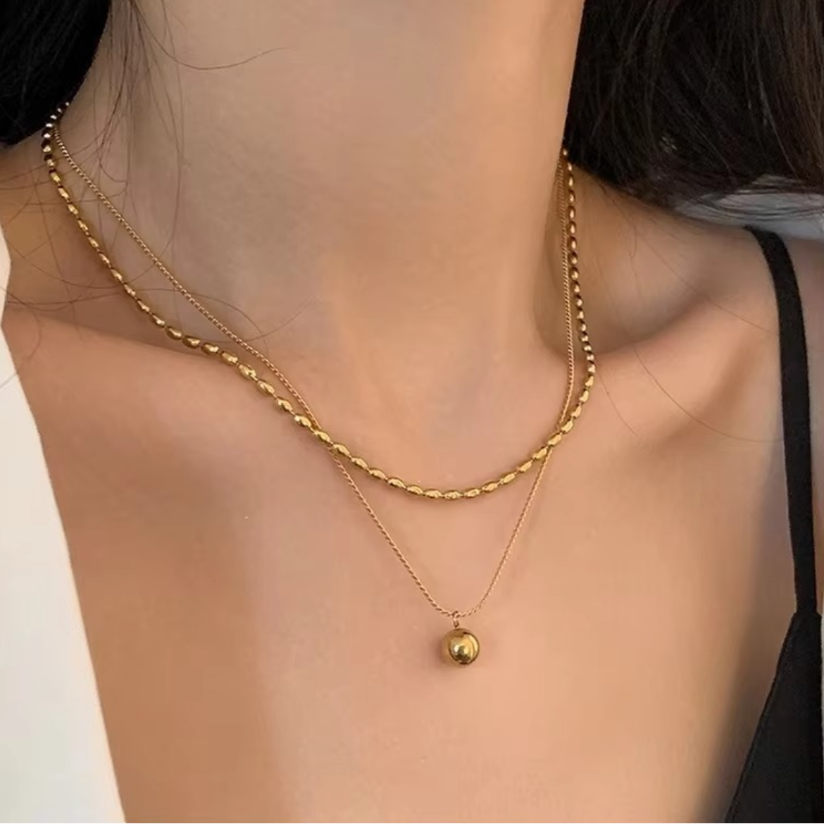 Double_Layered Ball Pendant Necklace