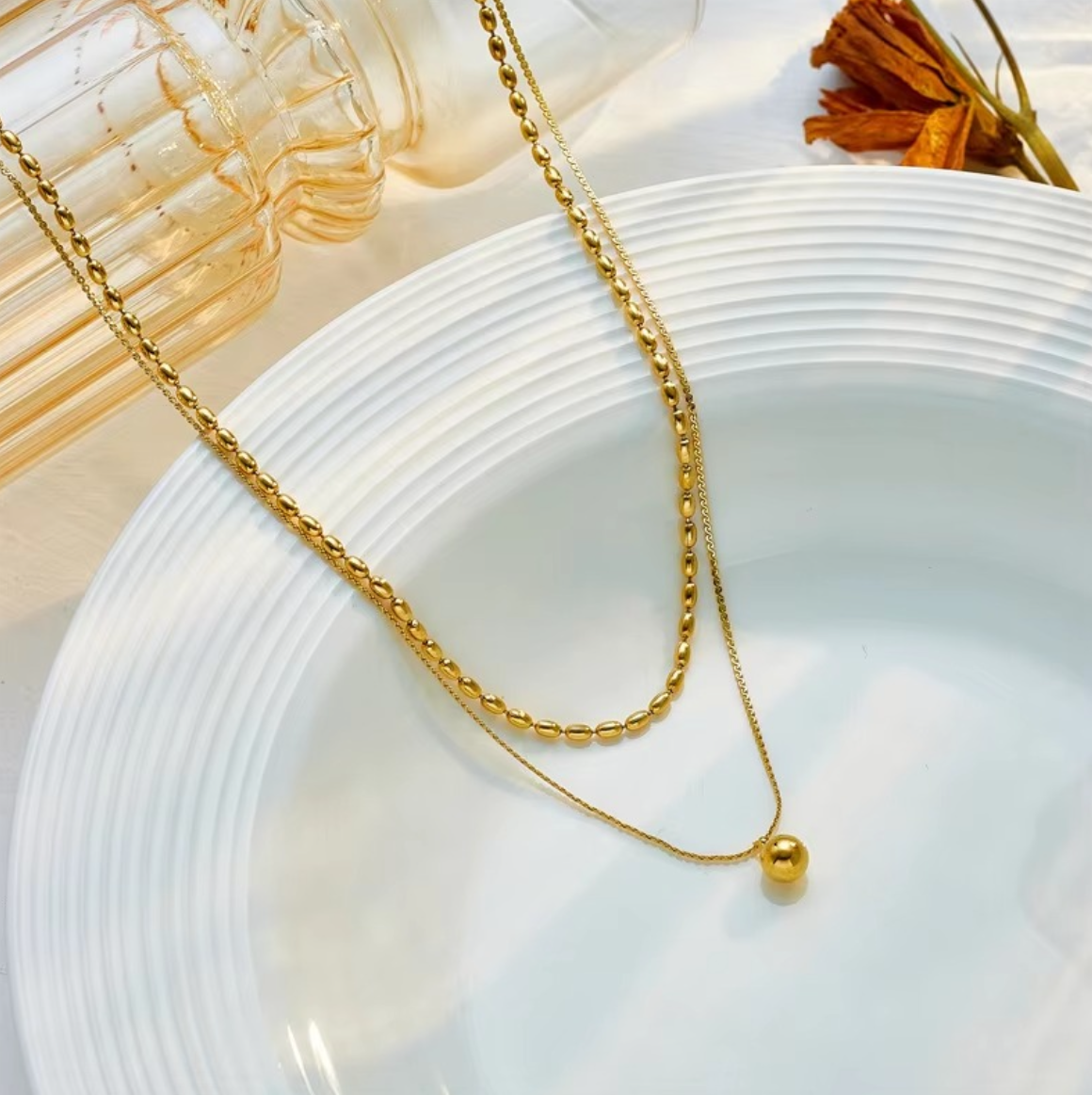 Double_Layered Ball Pendant Necklace