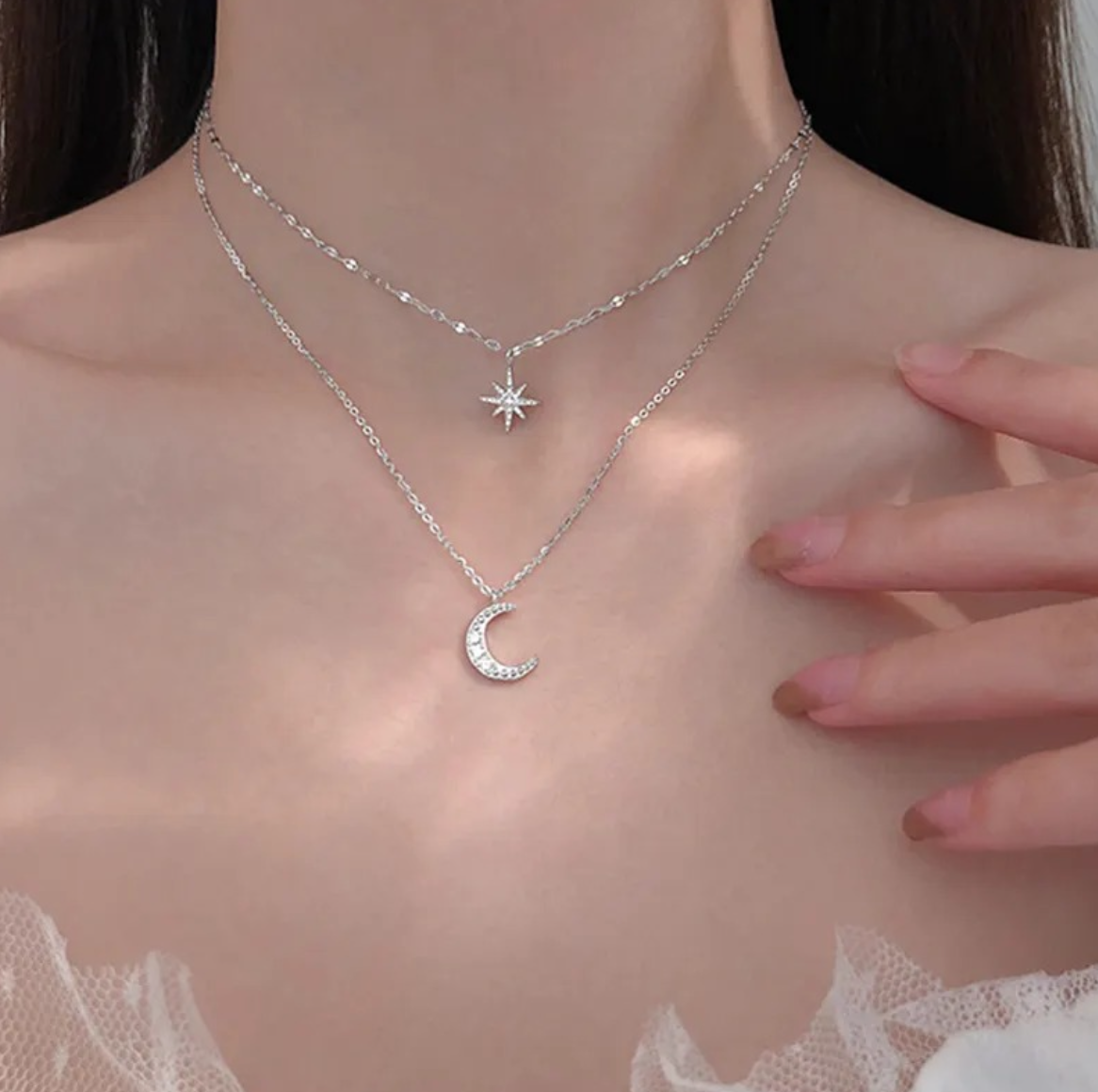 The Moon and Star Dual Chain Necklace