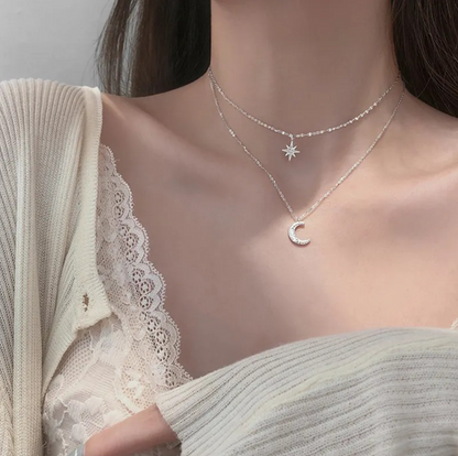 The Moon and Star Dual Chain Necklace