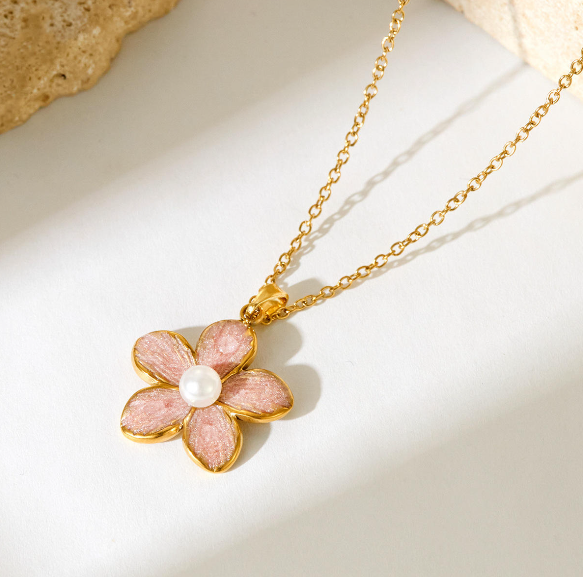 Pink Flower Pendant Necklace