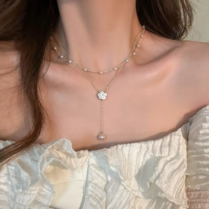 Double Layer Pearl Camellia Necklace
