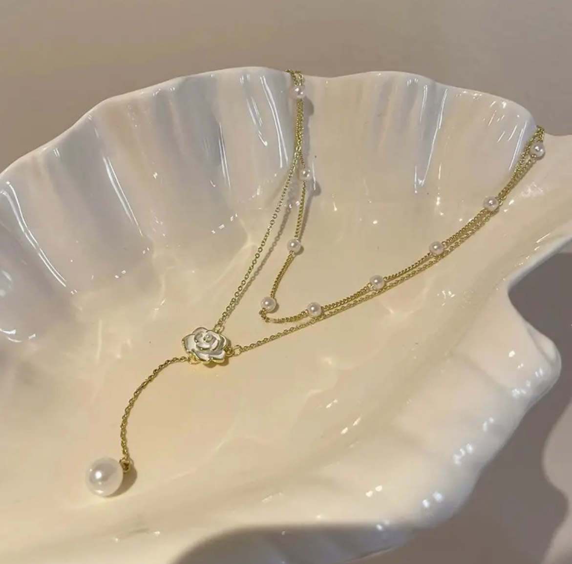 Double Layer Pearl Camellia Necklace
