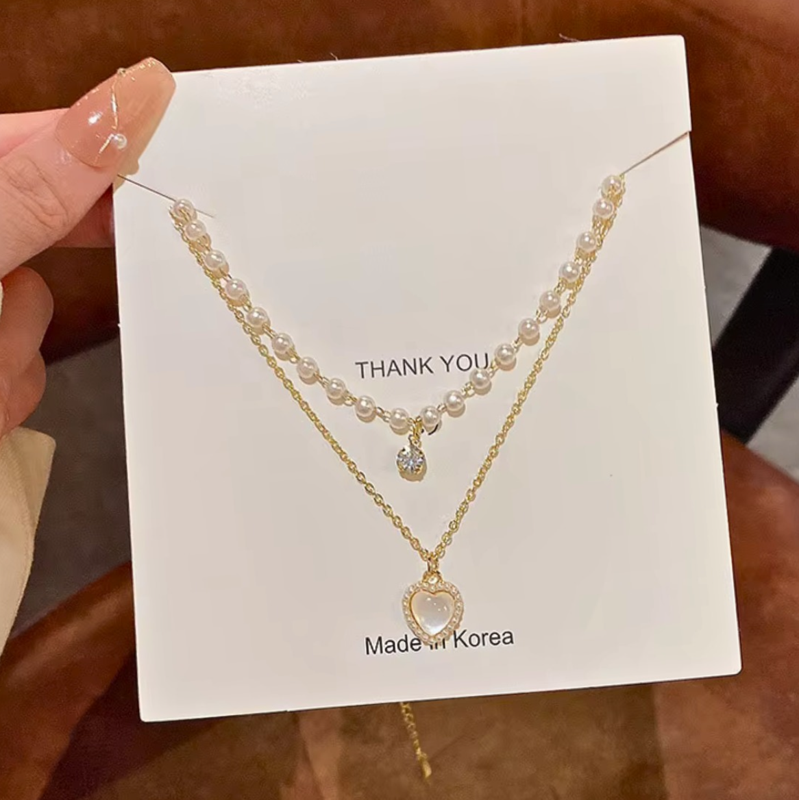 Double Layer Pearl Heart Necklace