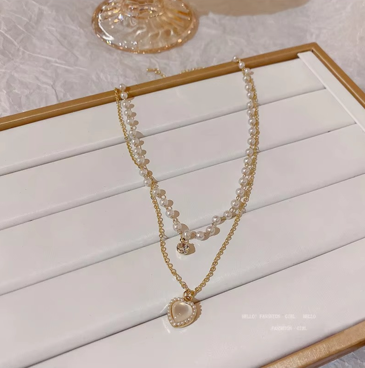 Double Layer Pearl Heart Necklace