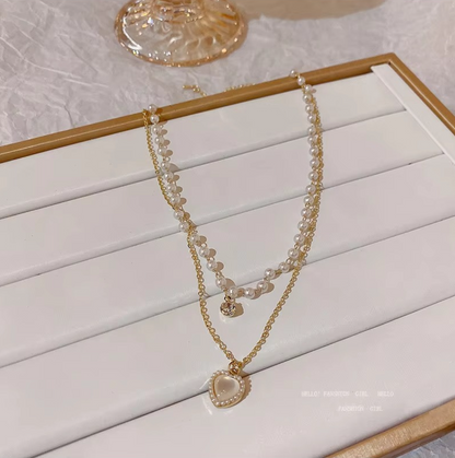 Double Layer Pearl Heart Necklace