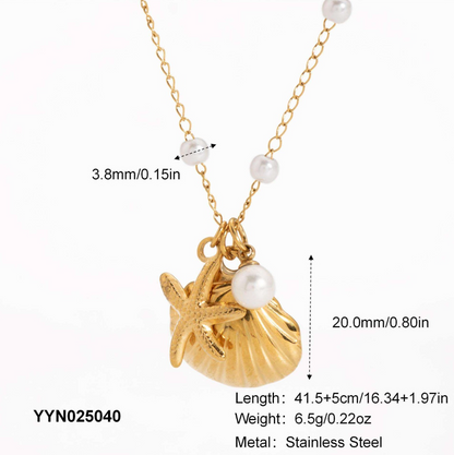 Pearl Chain Sea Shell Starfish Necklace