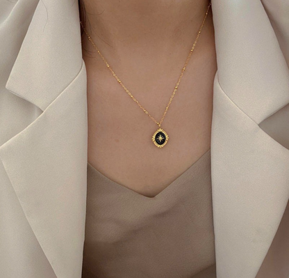 Black Enamel Oval Pendant Necklace