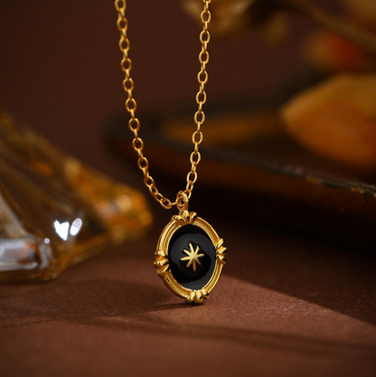 Black Enamel Oval Pendant Necklace
