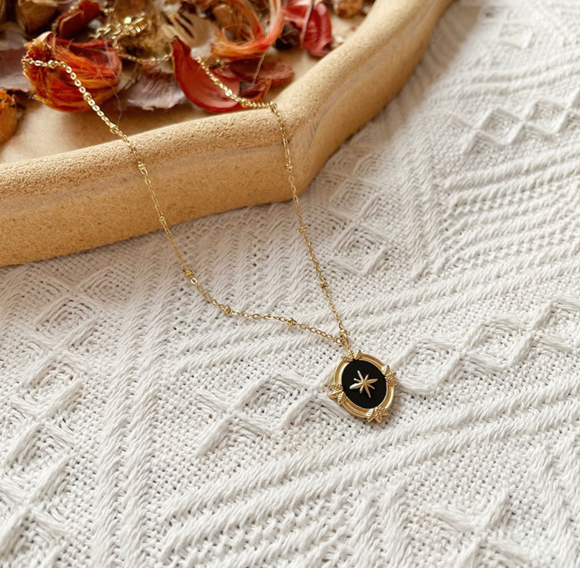 Black Enamel Oval Pendant Necklace
