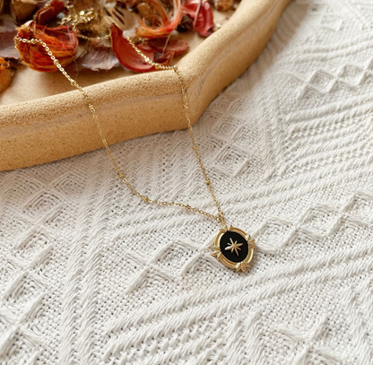 Black Enamel Oval Pendant Necklace
