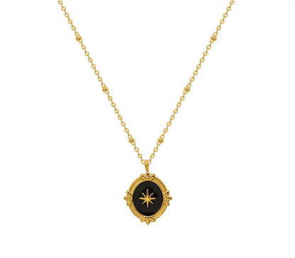 Black Enamel Oval Pendant Necklace