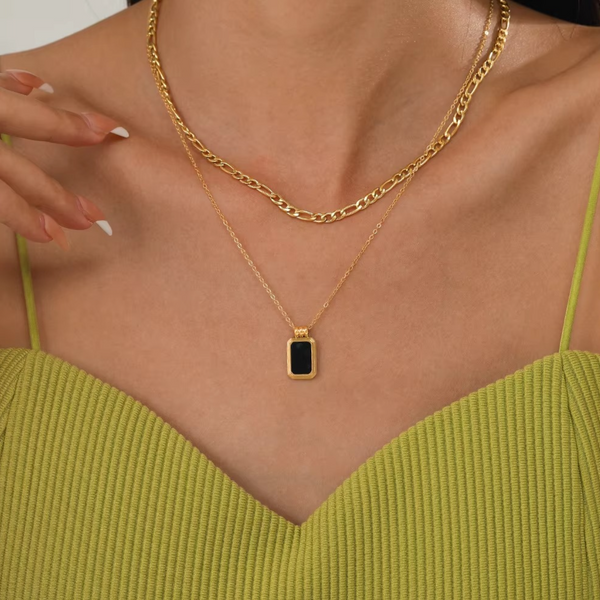 Rose Gold-Plated Dual Layer Black Pendant Necklace