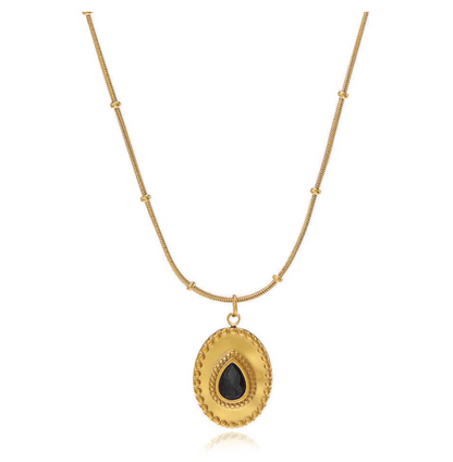 Black Teardrop Pendant Necklace