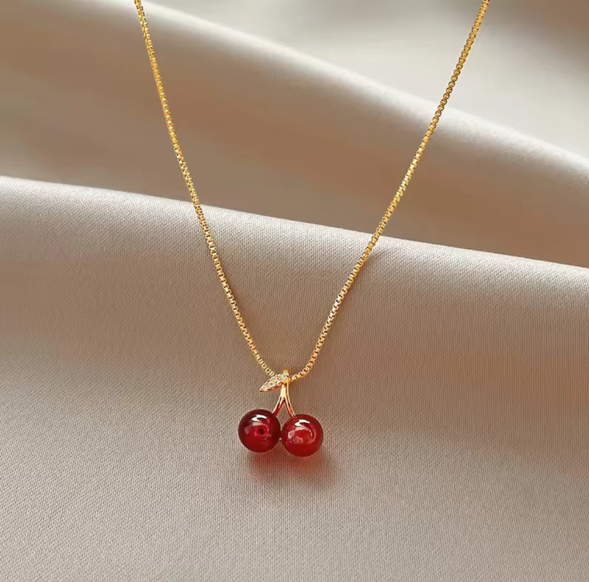 Light Gold Cherry Pendant Necklace