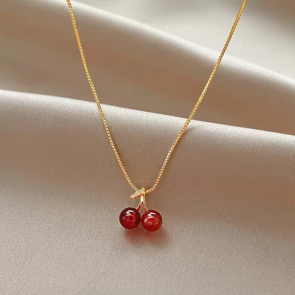 Light Gold Cherry Pendant Necklace