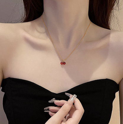 Light Gold Cherry Pendant Necklace