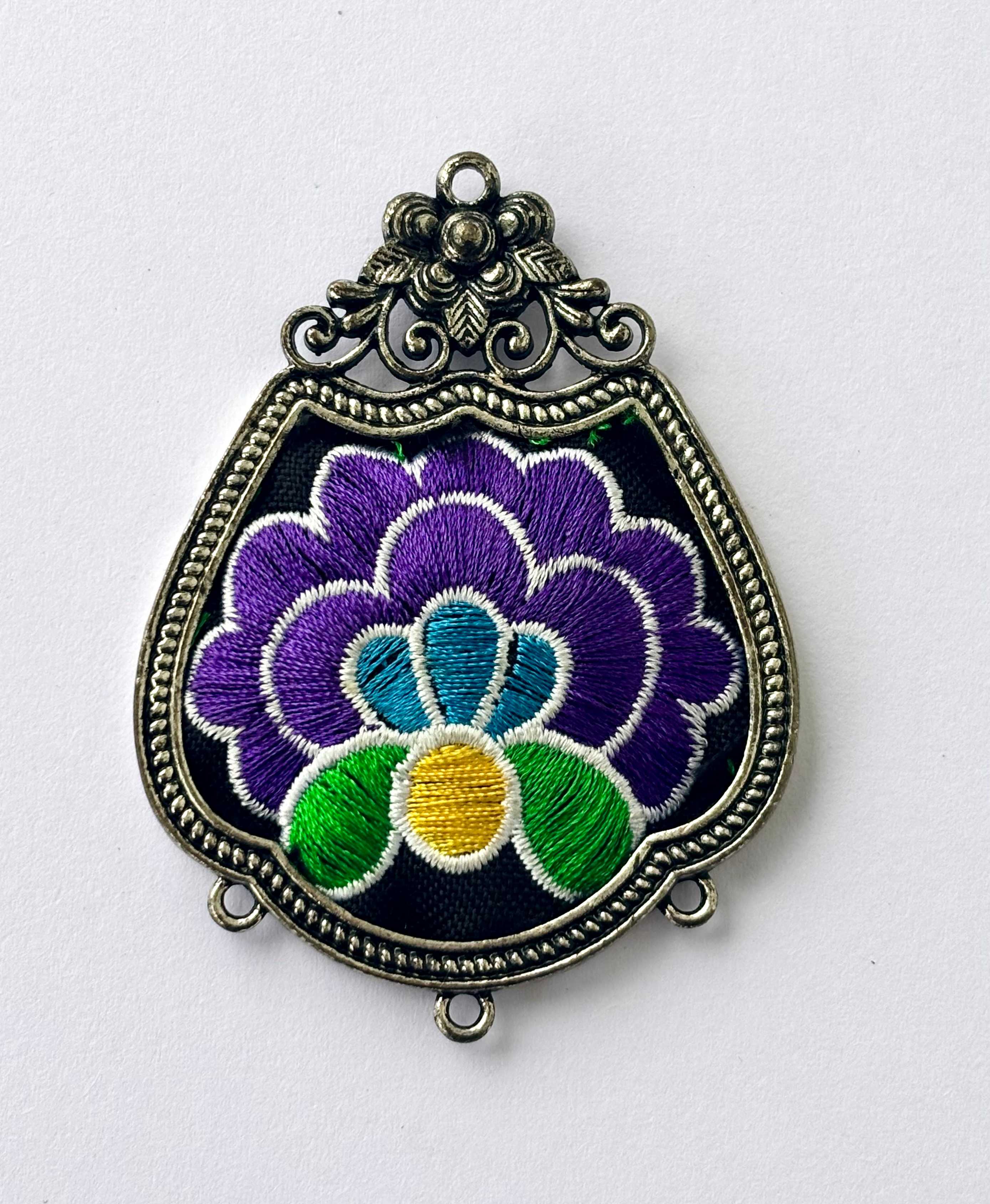 Floral Embroidered Statement Pendant