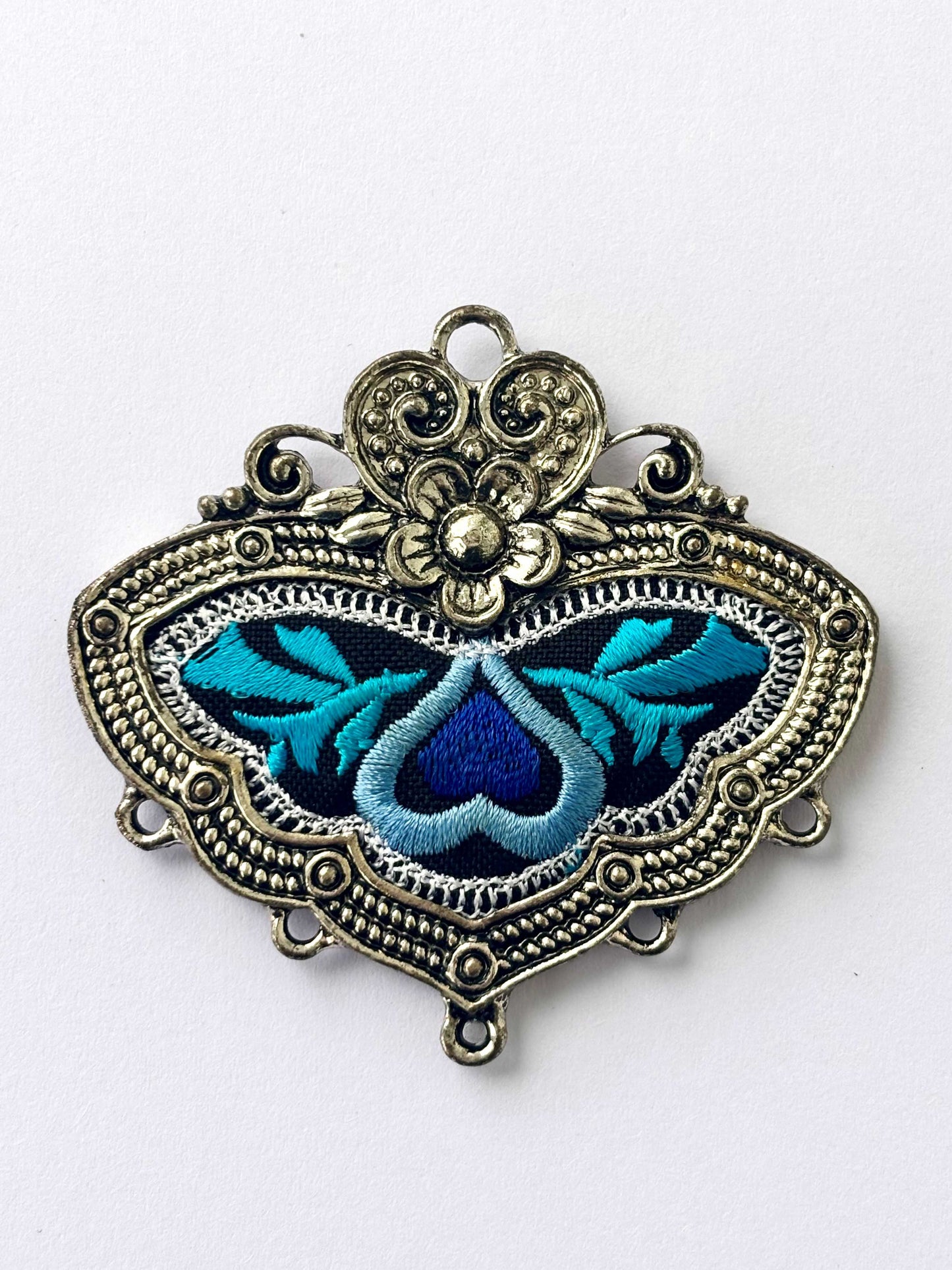 Blue Embroidered Heart Pendant