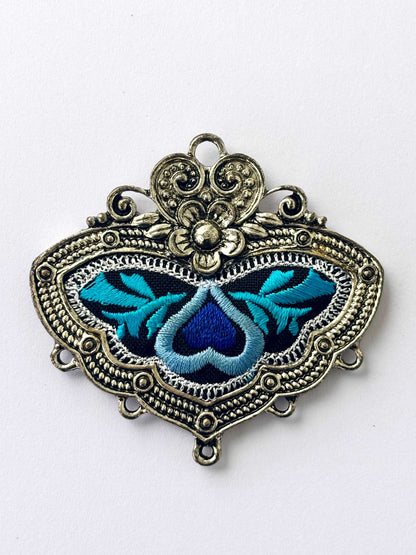 Blue Embroidered Heart Pendant