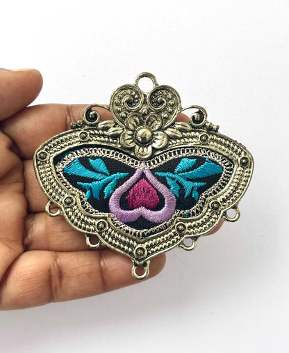 Pink & Blue Embroidered Heart Pendant