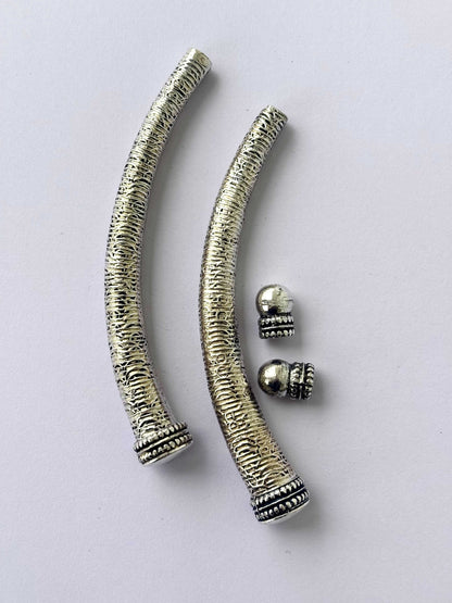 Ribbed Silver Hasuli Curved Tubes
