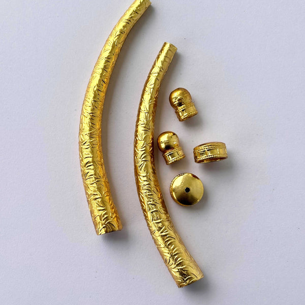 Gold Textured Leaf Pattern Hasuli Curved Tubes