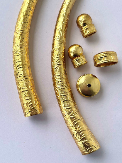 Gold Textured Leaf Pattern Hasuli Curved Tubes