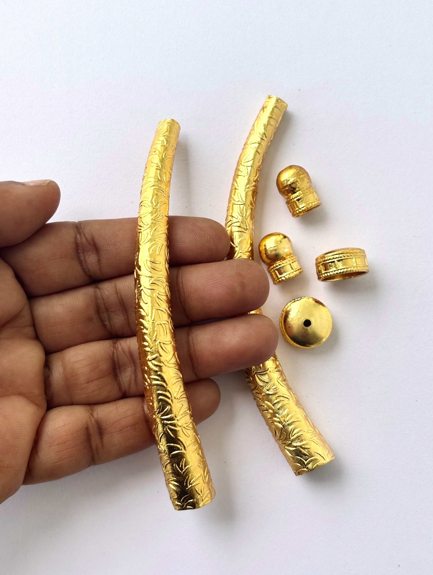 Gold Textured Leaf Pattern Hasuli Curved Tubes
