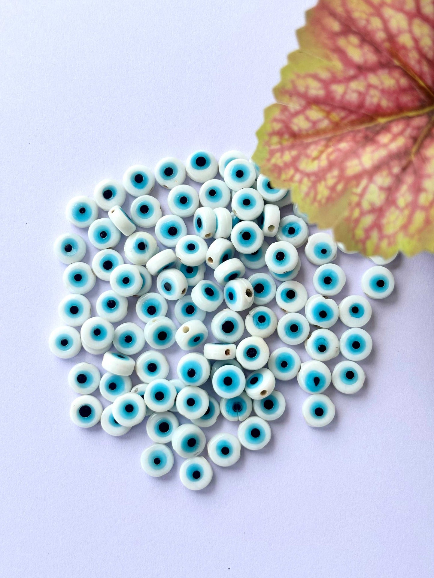 White and Blue Glass Evil Eye Beads
